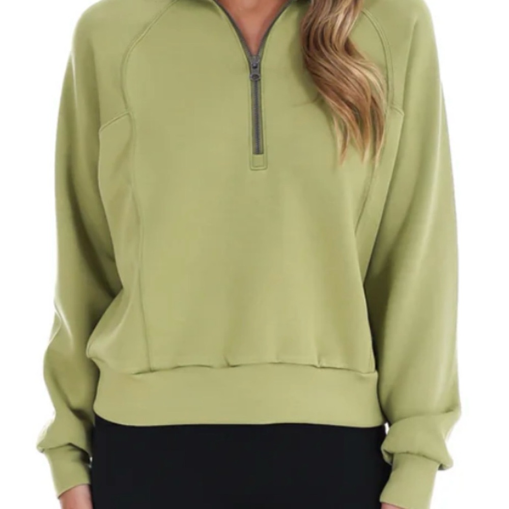 SPANX Olive Green Quarter-Zip Pullover Top